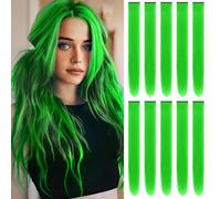 10 PCS Hair Extensions Clip in, 22 Inch Colored Hair Extensions Party Highlights Long Straight Synthetic Hairpieces for Women Cosplay (10PCS-Fluorescent Green)