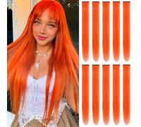 10 PCS Hair Extensions Clip in, 22 Inch Colored Hair Extensions Party Highlights Long Straight Synthetic Hairpieces for Women Cosplay (10PC-Orange)