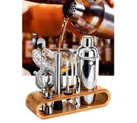 10 Pcs Kit de shaker à Cocktail, Coupe Boston d'argent avec support en bois, acier inoxydable, pour maison et ld'outils de Bar
