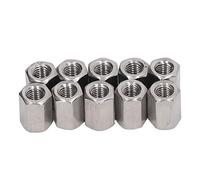 10 PCS M10 304 Hex Coupling Nut, Stainless Steel Thread Long Rod, Coarse Hex Connection Nut, Silver Finish Fastener