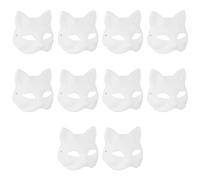 10 Pcs Masque Chat et Renard pour Therian - Masques en Papier Blanc à Peindre et Décorer - DIY Peinture pour Cosplay Halloween Noël Mardi Gras Party
