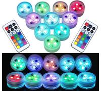 10 pcs Mini Lumières LED Submersible, Lampe sous-Marines Étanche RGB Multicolore Bougies LED Éclairage avec 2 Télécommandes