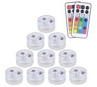 10 pcs Mini Lumières LED Submersible, Lampe sous-Marines Étanche RGB Multicolore Bougies LED Éclairage,2 Télécommandes