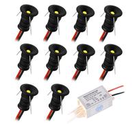 10 pcs Mini Spot LED Encastrable 12V 0.5W, IP65 Étanche Petite Taille Lampes Avec Transfo 220V, 10mm Pointeur Éclairage Encastré Pour Meuble Veilleuse Armoires Escaliers (Noir Blanc Froid, 120°)