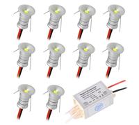 10 pcs Mini Spot LED Encastrable 12V 0.5W, IP65 Étanche Petite Taille Lampes Avec Transfo 220V, 10mm Pointeur Éclairage Encastré Pour Meuble Veilleuse Armoires Escaliers (Argenté Blanc Froid, 120°)