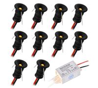 10 pcs Mini Spot LED Encastrable 12V 0.5W, IP65 Étanche Petite Taille Lampes Avec Transfo 220V, 10mm Pointeur Éclairage Encastré Pour Meuble Veilleuse Armoires Escaliers (Noir Blanc Chaud, 120°)