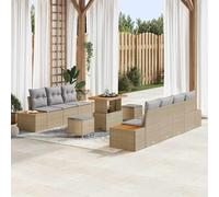 10 Pcs Modern Outdoor Patio Furniture Set, Beige Poly Rattan Sofa Sectional with Coffee Table, Weather-Resistant Garden Lounge Set for Terrace, Backyard, Poolside, Includes Storage & Waterproof Bag