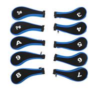 10 Pcs Neoprene Golf Club Head Cover, Golf Head Cover for Woods and Irons, Durable Zipper with Wide Opening, Digital Printed Golf Club Covers for Golfer Lovers, Complete Set for Fu (Bleue)