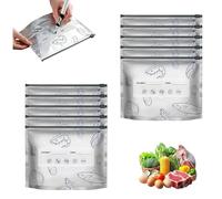 10 Pcs Reusable Aluminum Foil Sealable Storage Bags, Reusable Stand Up Foil Sealable Bags with Label and Zip Lock, With Distinguishing Labels, Suitable for All Kinds of Food (L)