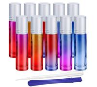 10 pcs, Roller bouteilles en verre de 10 ml, Gradient Couleur Conteneur rechargeable Roll On bouteilles pour huiles essentielles, aromathérapie, Parfum, avec décapsuleur et Dropper