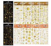 10 Pcs Style Mixte Autocollants Gommettes Créatifs Gommettes Enfant Etoile autocollants dorés Paillettes Autocollants Fleurs feuilles alphabet chat planète pour Album Photo Cahier Bullet Journal (Or)