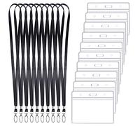 10 Pcs Tour de Cou Badge, 10 Porte Badge Transparent et 10 Cordon de Cou Noir avec Crochet Pivotant, Cordon Porte Badge pour Carte d'Identité Carte d'Étudiant Carte d'Accès