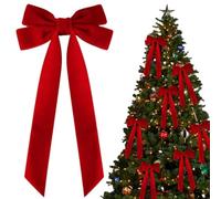 10 PCS Velvet Christmas Tree Bows with Hair Clip, Velvet Christmas Tree Bow for Gift, Vintage velvets Ribbon Bow for Decor, for Xmas Tree, Wreaths, Garland, Gifts (Red)