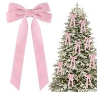 10 PCS Velvet Christmas Tree Bows with Hair Clip, Velvet Christmas Tree Bow for Gift, Vintage velvets Ribbon Bow for Decor, for Xmas Tree, Wreaths, Garland, Gifts (Pink)