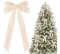 10 PCS Velvet Christmas Tree Bows with Hair Clip, Velvet Christmas Tree Bow for Gift, Vintage velvets Ribbon Bow for Decor, for Xmas Tree, Wreaths, Garland, Gifts (Creamy White)