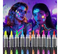 10 Peintures à Lumière Noire, Peinture pour le Visage et le Corps qui Bbrillent Dans le Noir, Stylo à Lumière Noire, Stylo UV Fluorescent, Lmperméable et Respectueux de la Peau pour Festival, Fête