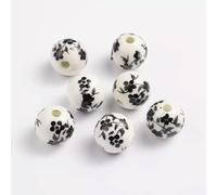 10 Perles en Porcelaine en Forme de Fleur de 12 mm, Blanches et Noires, pour la Fabrication de Bijoux - par défaut