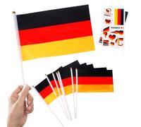 10 Petits Drapeaux Allemagne sur Tige & 2 Tatouages, Mini Pavillon Allemand Main avec Bâton pour Coupe du Monde Football 2026 Jour de l'Unité Allemande Décoration Fête Déco Défilé Sport