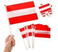 10 Petits Drapeaux Autriche sur Tige & 2 Tatouages, Mini Pavillon Autrichien Main avec Bâton pour Coupe du Monde Football 2026 Fête Nationale Décoration Fête Déco Défilé Sport Jeux