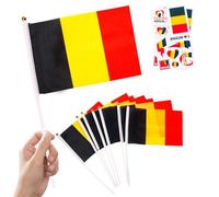 10 Petits Drapeaux Belgique sur Tige & 2 Tatouages, Mini Pavillon Belge Main avec Bâton pour Coupe du Monde Football 2026 Fête Nationale Décoration Fête Déco Défilé Sport Jeux Olympiques