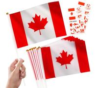 10 Petits Drapeaux Canada sur Tige & 2 Tatouages, Mini Pavillon Canadien Main avec Bâton pour Coupe du Monde Football 2026 Fête Nationale Décoration Fête Déco Défilé Sport Jeux Olympiques