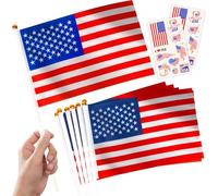 10 Petits Drapeaux USA sur Tige & 2 Tatouages, Mini Pavillon Américain Main avec Bâton pour Coupe du Monde Football 2026 Fête de l'Indépendance Décoration Fête Déco Défilé Sport