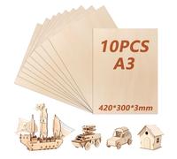 10 Pezzi Compensato 3mm, A3 Balsa, 420×300 ×3mm Foglio di Compensato, Legno per Pirografia, Pannelli di Legno per Artigianato Fai Da Te Artigianato Pittura Decorazioni