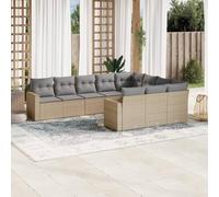 10-Piece Beige Woven Resin Garden Furniture Set with Cushions - Outdoor Patio Sofa Set for Backyard, Terrace Modular Design, Waterproof Storage, Removable Cushion Covers UV Resistant & Durable