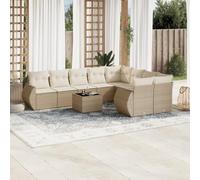 10-Piece Beige Woven Resin Garden Furniture Set with Cushions, Outdoor Patio Sofa Set with Glass Top Table, Modular Rattan Sectional Seating for Backyard, Terrace, Durable & Weather-Resistant