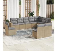 10-Piece Beige Woven Resin Garden Sofa Set with Cushions, Outdoor Patio Furniture for Backyard, Terrace, Modular Design with Waterproof Storage & Removable Covers, Durable Rattan Style Seating