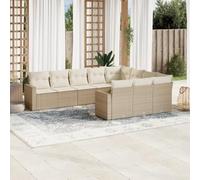 10-Piece Beige Woven Resin Outdoor Garden Sofa Set with Cushions, Modular Patio Furniture for Backyard, Terrace, Waterproof Storage & Removable Covers, UV Resistant Rattan Lounge Seating Group