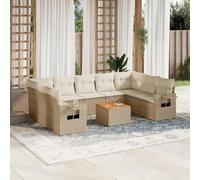 10-Piece Beige Woven Resin Outdoor Garden Sofa Set with Cushions, Modular Patio Furniture for Backyard, Terrace, Includes Side Table & Removable Covers, Durable Weather-Resistant Rattan Design