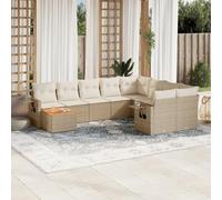 10-Piece Beige Woven Resin Outdoor Garden Sofa Set with Cushions, Modular Patio Furniture for Backyard, Terrace, Includes Side Table and Removable Covers, Durable Rattan Style Lounge Seating