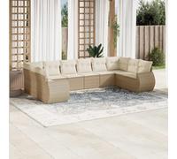 10-Piece Beige Woven Resin Outdoor Garden Sofa Set with Cushions, Modular Patio Furniture for Backyard, Terrace, Durable Weather-Resistant Rattan Style Seating Group, Removable Washable Covers