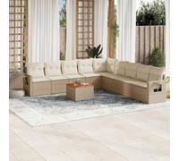 10-Piece Beige Woven Resin Outdoor Garden Sofa Set with Cushions, Modular Patio Furniture for Backyard, Terrace, Includes Coffee Table & Removable Washable Covers, Durable UV-Resistant Rattan Effect