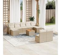 10-Piece Beige Woven Resin Outdoor Patio Furniture Set with Cushions, Modular Garden Sofa for Backyard, Terrace, Durable Rattan Style Lounge Set with Acacia Wood Table, UV Resistant & Weatherproof