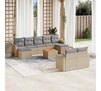10-Piece Beige Woven Resin Outdoor Patio Furniture Set with Cushions, Modular Garden Sofa Set for Backyard, Terrace, Includes Table & Thick Pads, UV-Resistant & Weatherproof Rattan Lounge Sectional