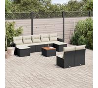 10-Piece Black Wicker Resin Outdoor Patio Furniture Set with Cushions, Acacia Wood Table and Modular Design for Garden, Backyard, Terrace - Durable Weather-Resistant Rattan Sofa Seating Group