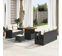 10-Piece Modular Outdoor Patio Sofa Set, Black and Cream Poly Rattan Furniture with Acacia Wood Table, Waterproof Storage Bag, Adjustable Height, Weather Resistant for Garden, Terrace, Poolside