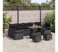 10-Piece Outdoor Garden Sofa Set with Cushions, Black Rattan Patio Furniture Set with Coffee Table for Balcony Terrace Backyard, Waterproof Storage, Modern Lounge Seating Group for 10 Persons