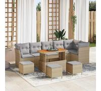 10-Piece Outdoor Garden Sofa Set with Table, Beige and Light Grey Poly Rattan Furniture for Patio Terrace, Water-Resistant Cushions, UV Resistant, Modern Lounge Seating Group with Storage Ottoman