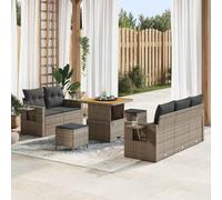 10-Piece Outdoor Patio Furniture Set, Modular Garden Sofa with Cushions, Waterproof Storage & Adjustable Coffee Table, Grey Poly Rattan for Terrace, Poolside, Modern Backyard Lounge and Relaxation