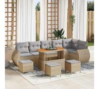 10-Piece Outdoor Patio Sofa Set, Modular Garden Furniture with Coffee Table and Ottoman, Beige Light Gray Poly Rattan Wicker Sectional Couch for Terrace, Poolside, Backyard, Resistant & Comfortable