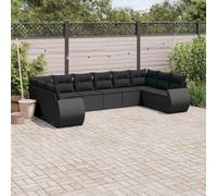 10-Piece Outdoor Wicker Patio Furniture Set Black Resin Rattan Sofa Sectional with Cushions, Waterproof Garden Lounge Set for Backyard, Poolside, Terrace, Modular Design, UV Resistant, Easy to Clean
