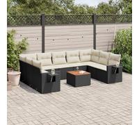 10-Piece Outdoor Wicker Patio Furniture Set with Cushions Black Resin Rattan Garden Sofa Set for Backyard Terrace Includes Coffee Table Side Table and Removable Cushions UV Resistant Durable