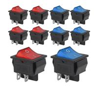 10 pièces 15/30A 250V KCD2 KCD4 interrupteur à bascule DPST 4 broches rouge éclairé 120V interrupteur à bascule marche/arrêt robuste(Red blue 10pcs)