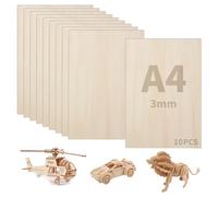 10 Pièces 300x210x3mm Contreplaqué,Feuille de Bois,Panneau Feuille Découpe Laser pour Pyrogravure les Travaux de Modélisme, de Sculpture et de Construction de Maquettes de Bateaux