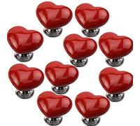 10 Pièces 38mm Tirer Poignée, Vintage Forme Coeur Céramique Porte Boutons, Armoire Tiroir Placard Cuisine Closet Boite Poubelle Volets Salle de Bain Boutons Maison Meuble Décoration Poignées - Rouge