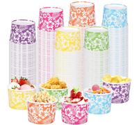10 pièces/60 pièces Gobelets à glace en papier Hibiscus tropical, bols à dessert, diamètre supérieur 3,5", diamètre inférieur 3", hauteur 2,4", 6 couleurs vives : bleu, vert, jaune, orange, violet, ro