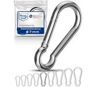 10 pièces 7-mm Mousqueton en Acier Inoxydable sans cosse de V4A Forme Robuste sans œillet Charge de Rupture 1370 kg Crochets à Pression Mousqueton Pompier 316 7x70-mm